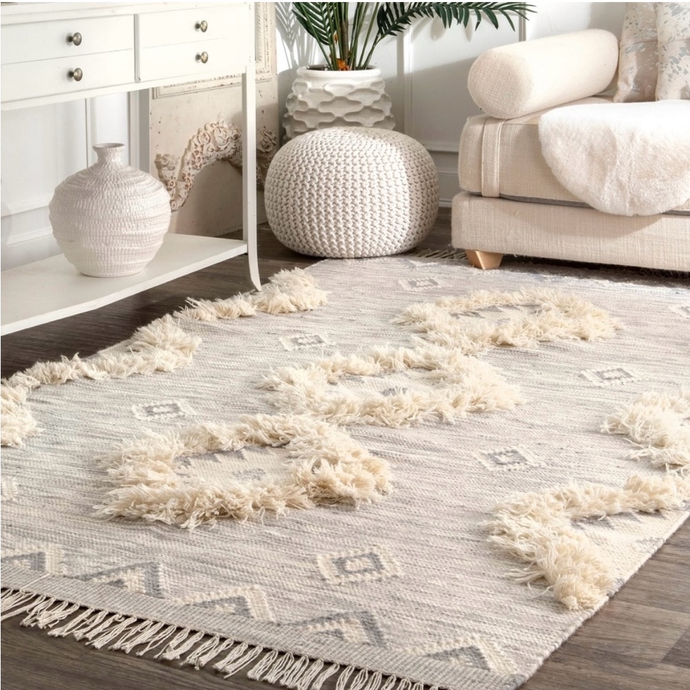 Cream and White Textured Area Rug
